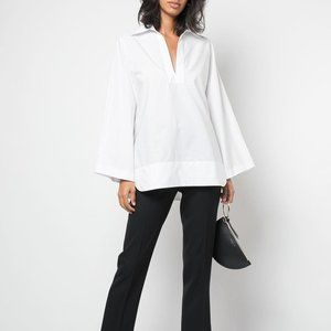 Size XS Nili Lotan Mae Poplin Top 100% Cotton white split neck shirt